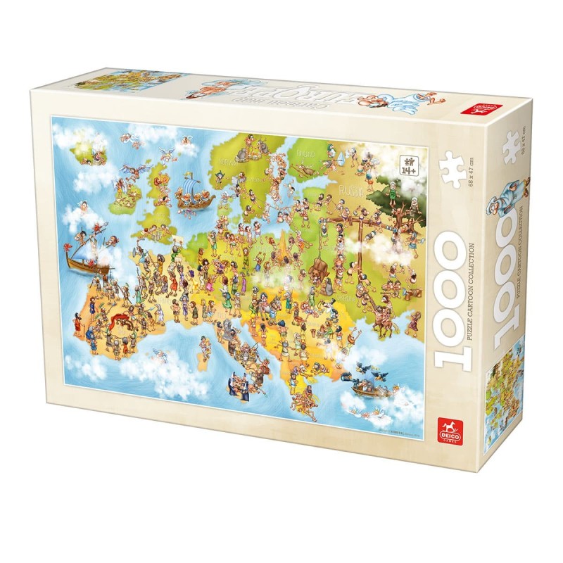 Set 2 x Puzzle 1000 Piese pentru Adulti, Deico, Cartoon Harta Europei