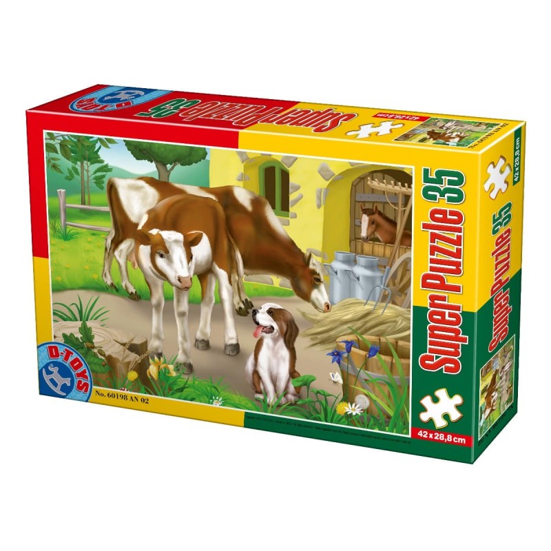 Set 2 x Puzzle 35 Piese, D-Toys, Animale Domestice, Vacute si Catel