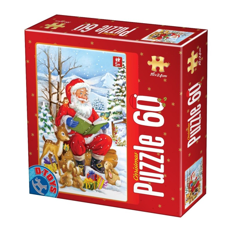Set 2 x Puzzle 60 piese, D-Toys, Mos Craciun Citind Povesti