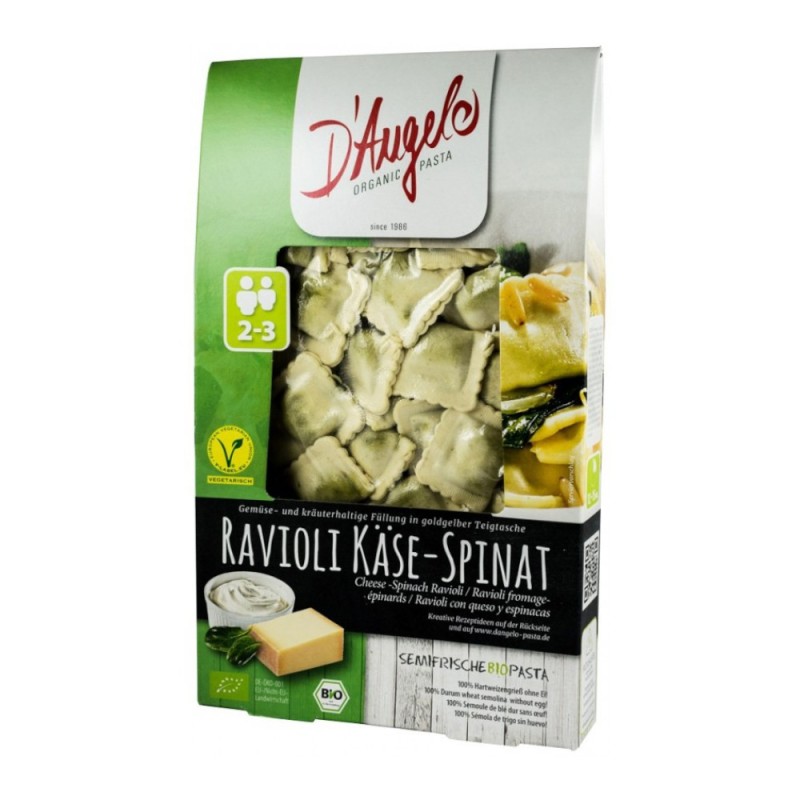 Set 2 x Ravioli Bio cu Branza si Spanac, D'Angelo Pasta, 250 g