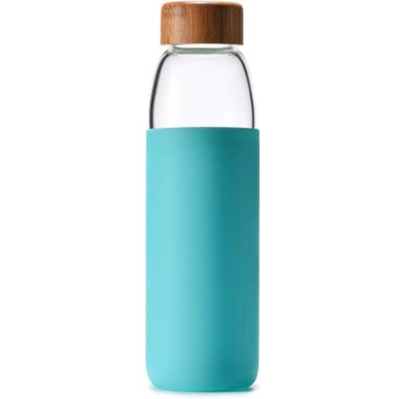 Set 2 x Recipient din Sticla Termorezistenta pentru Apa, 550 ml, Capac Bambus, Husa Silicon, Caldo