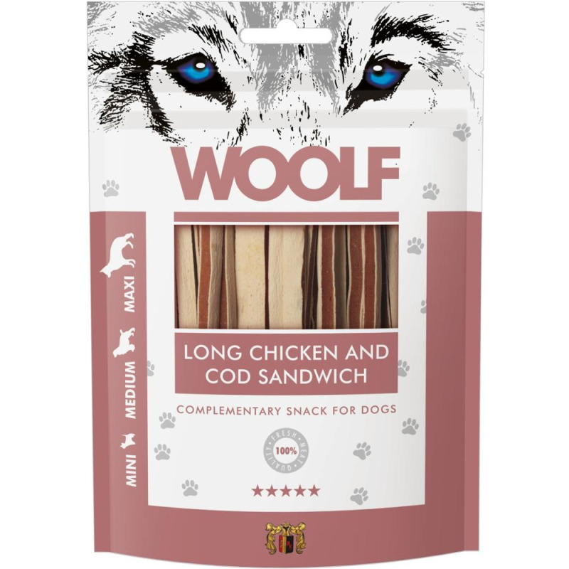 Set 2 x Recompense Caini Woolf, Sandwich cu Pui si Cod, 100 g