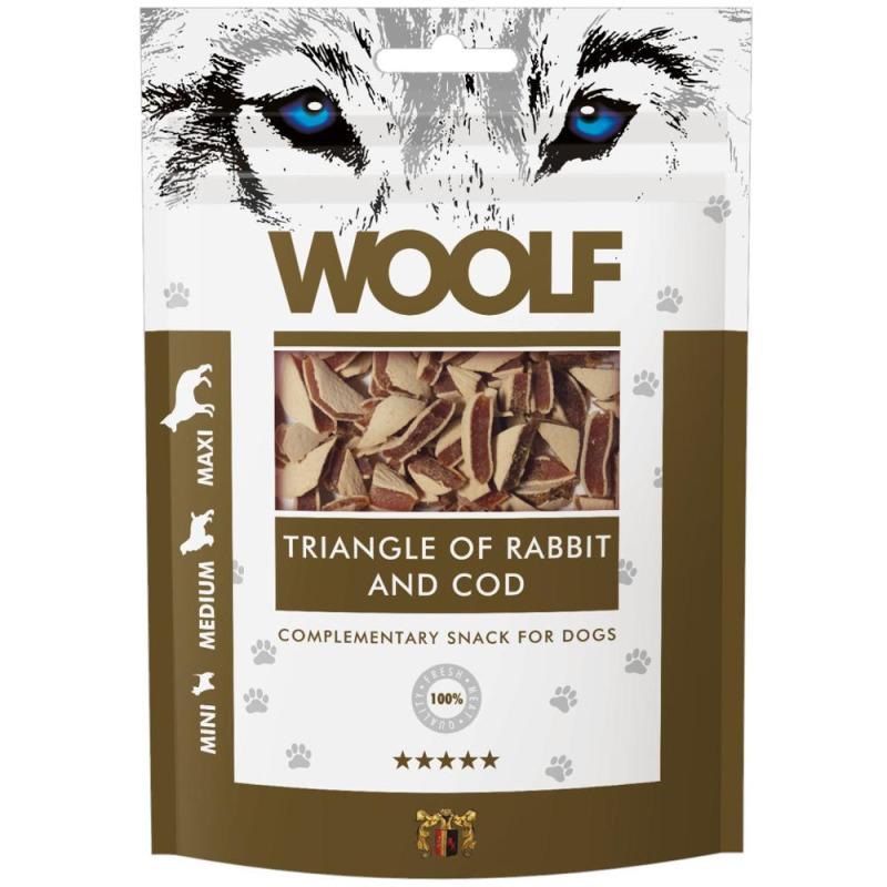 Set 2 x Recompense Caini Woolf, Triunghi cu Iepure si Cod 100 g