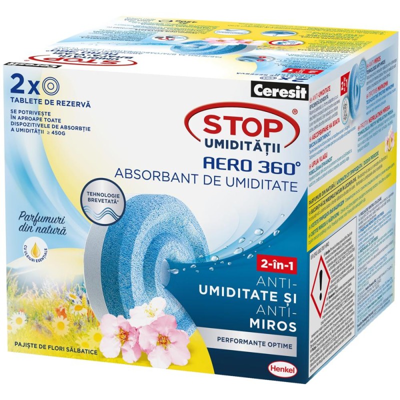 Set 2 x Rezerva Absorbant Umiditate Ceresit Aero 360, Flori Salbatice, 2 Bucati, 450 g