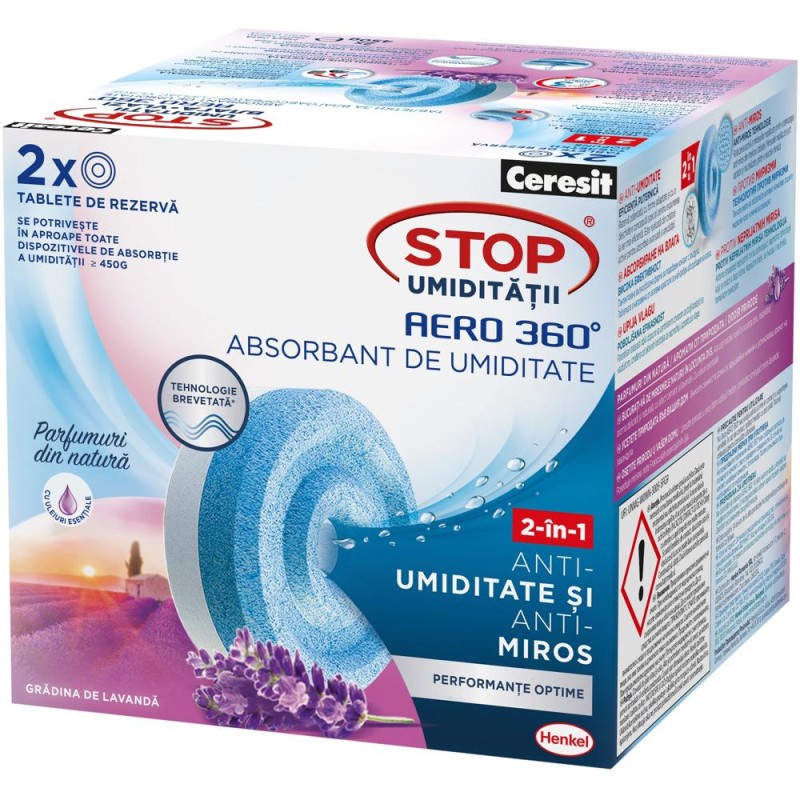 Set 2 x Rezerva Absorbant Umiditate Ceresit Aero 360, Lavanda, 2 Bucati, 450 g