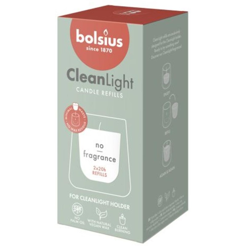Set 2 x Rezerva din Parafina pentru Kit Clean Light, Fara Aroma, 20 Ore, Bolsius