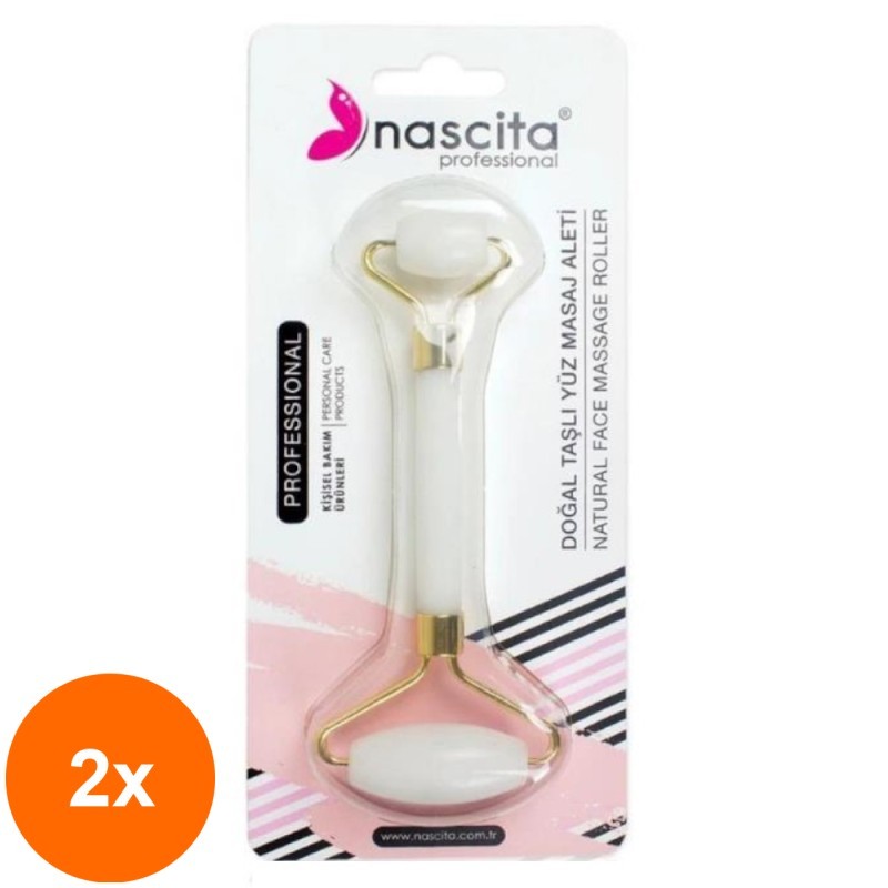 Set 2 x Rola Dubla pentru Masaj Facial din Piatra Naturala Nascita Professional