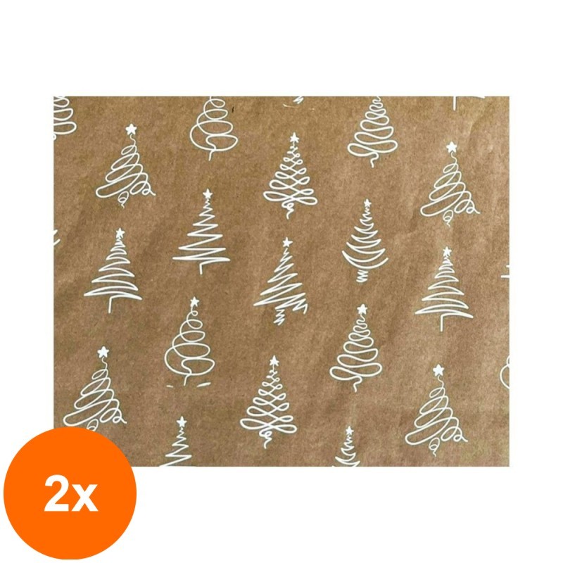 Set 2 x Rola Hartie pentru Ambalat, Model Brazi, 70 cm x 180 m