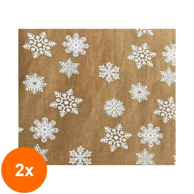 Set 2 x Rola Hartie pentru Ambalat, Model Fulgi de Nea, 70 cm x 180 m