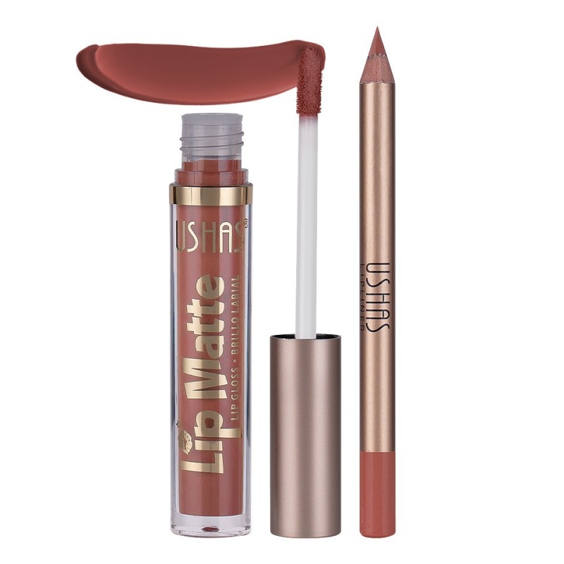 Set 2 x Ruj Lichid Mat si Creion Contur Buze Ushas Kiss Me, 06