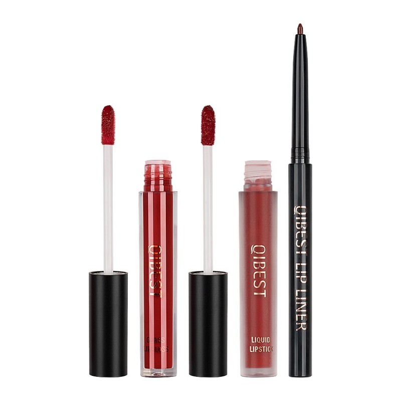 Set 2 x Ruj Lichid Mat si Lip Gloss si Creion Contur Buze Qibest, 06