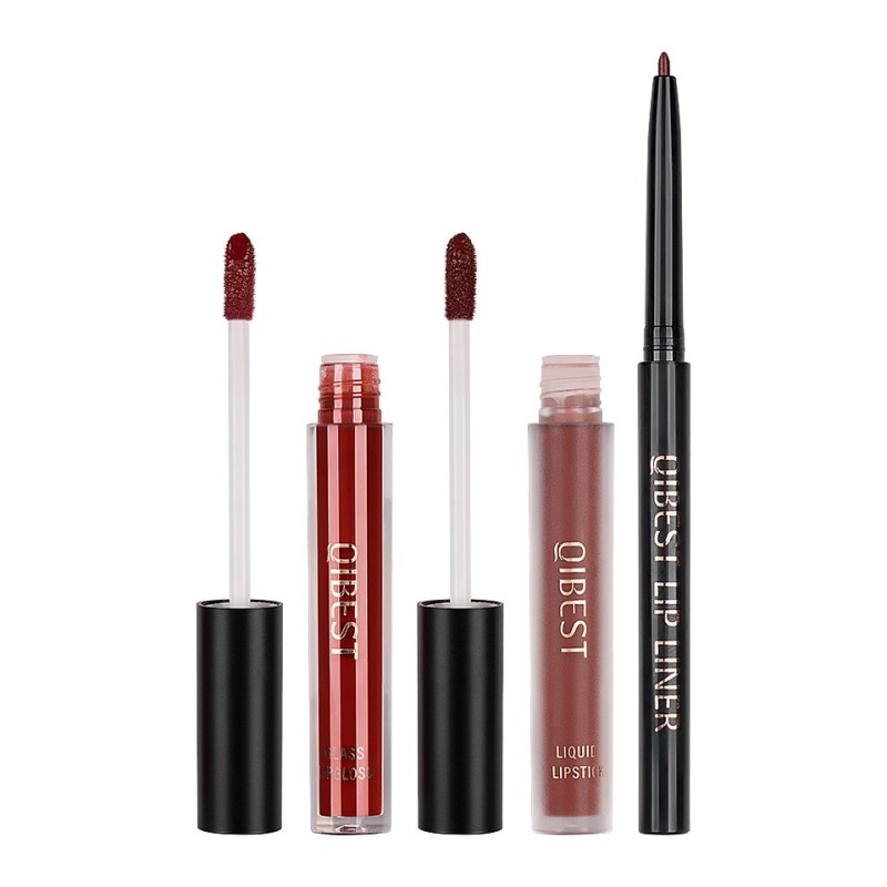 Set 2 x Ruj Lichid Mat si Lip Gloss si Creion Contur Buze Qibest 10