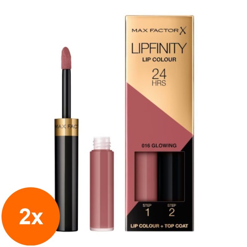 Set 2 x Ruj Lichid Max Factor Lipfinity 24H, 016 Glowing, 4.2 g