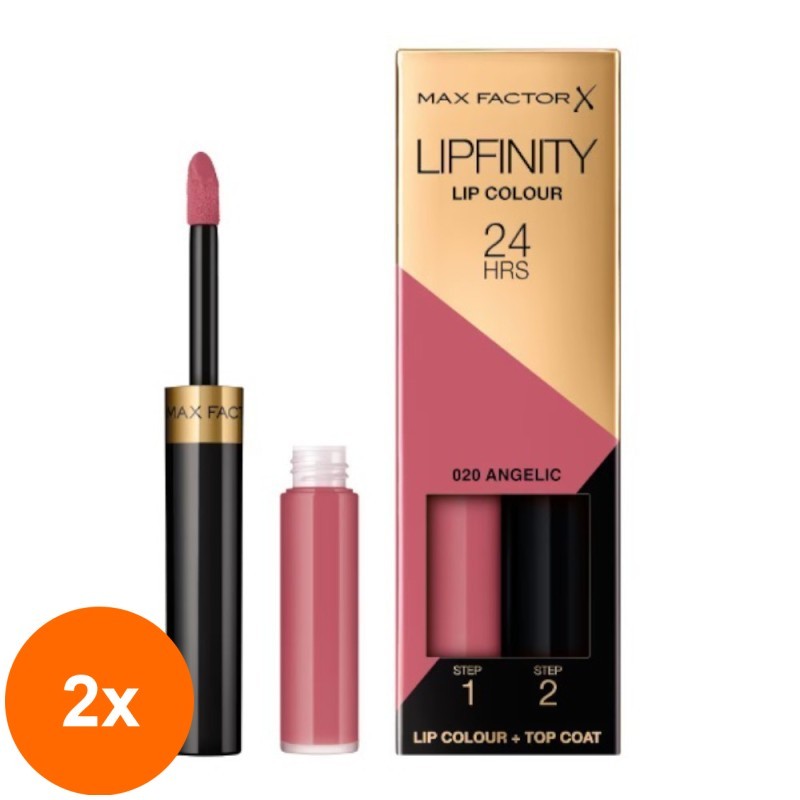 Set 2 x Ruj Lichid Max Factor Lipfinity 24H, 020 Angelic, 4.2 g