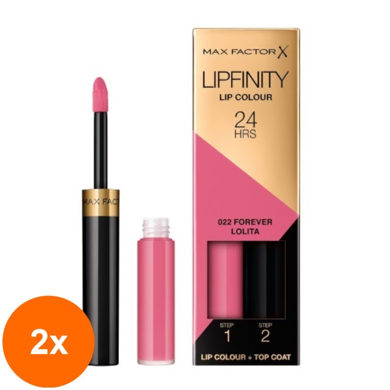 Set 2 x Ruj Lichid Max Factor Lipfinity 24H, 022 Lolita, 4.2 g