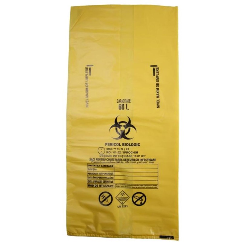 Set 2 x Saci Galbeni Biohazard, ADR 60 l, 50 Bucati