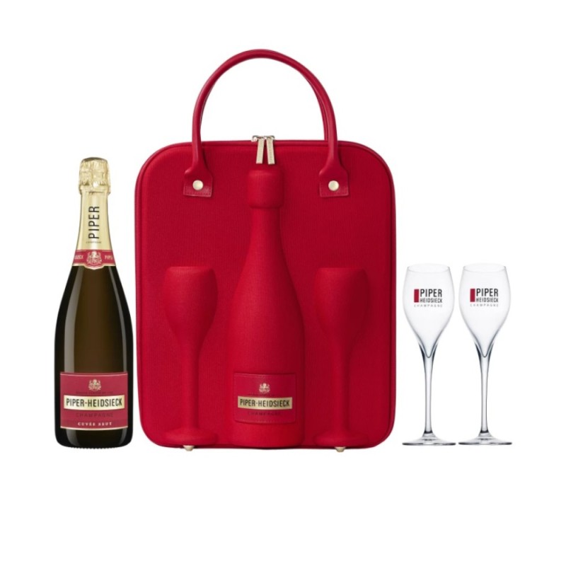 Set 2 x Sampanie Piper Heidsieck si Set de Voiaj cu Doua Pahare, Brut Non Vintage, 12% Alcool, 0.75 l