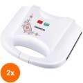 Set 2 x Sandwich Maker, 800 W, Design Traditional, Placi Neaderente, Termostat, CoolTouch, Alb, Daewoo