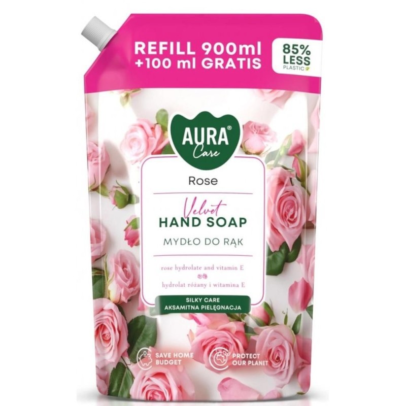 Set 2 x Sapun de Maini Rezerva, Trandafir, Aura Care, 900+100 ml