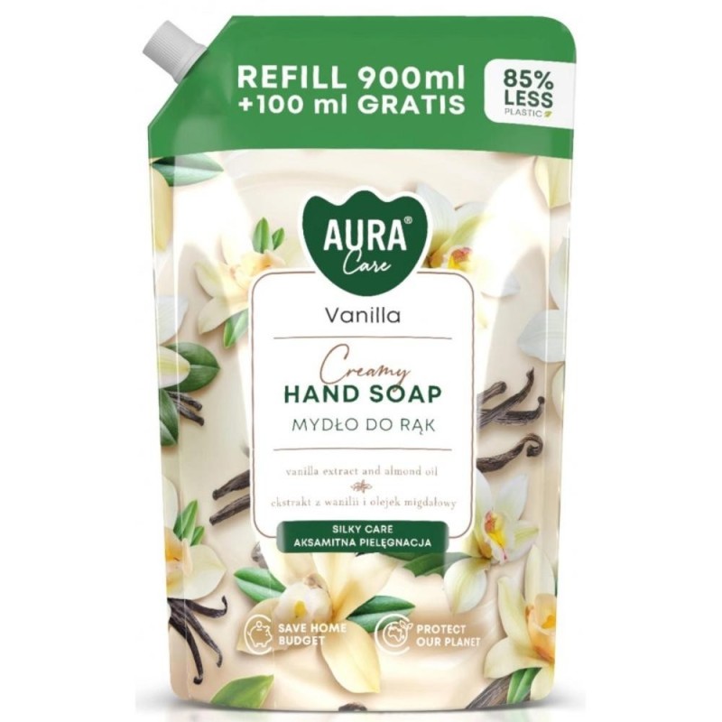 Set 2 x Sapun de Maini Rezerva, Vanilie, Aura Care, 900+100 ml