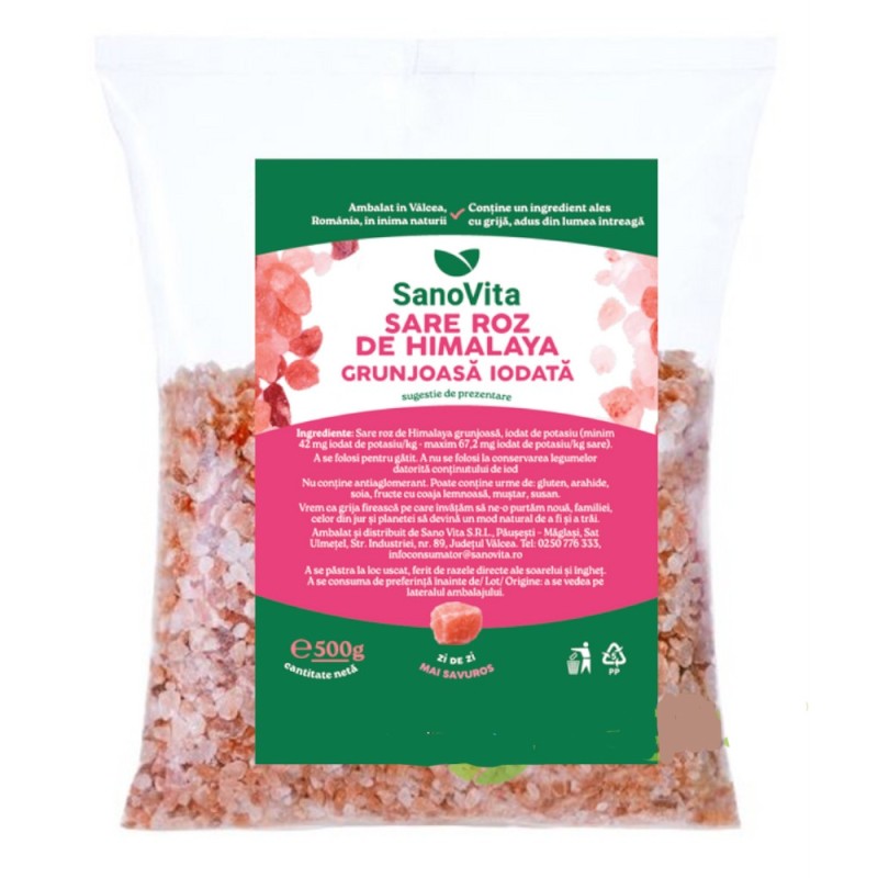Set 2 x Sare Roz de Himalaya Grunjoasa Iodata, Sanovita, 500 g
