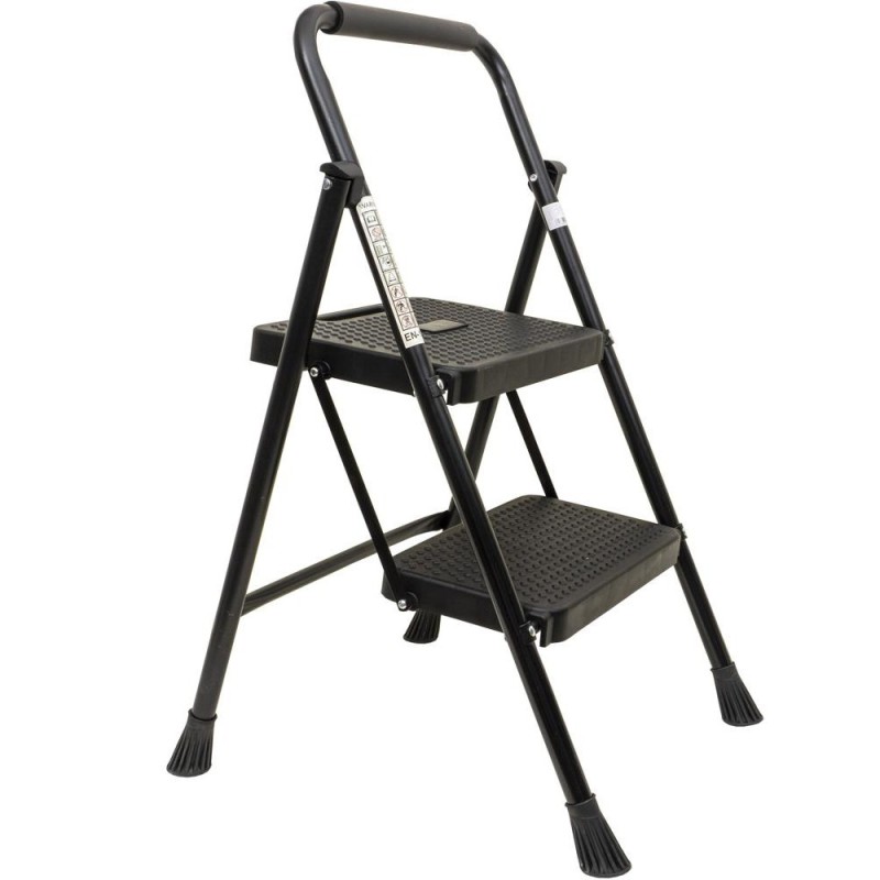 Set 2 x Scara Metalica Pliabila, 2 Trepte Late, Negru