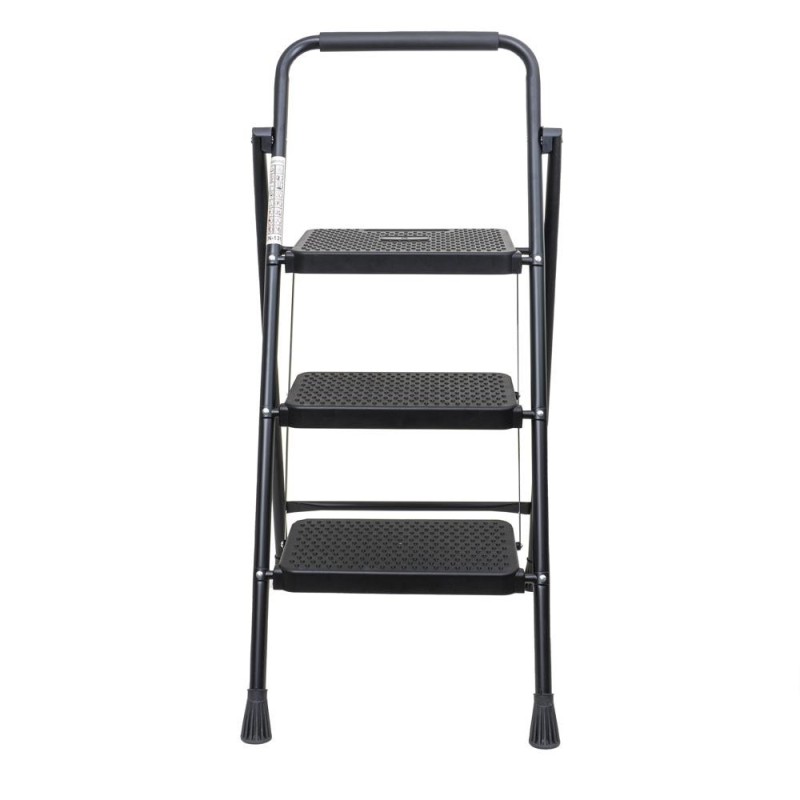 Set 2 x Scara Metalica Pliabila, 3 Trepte Late, Negru