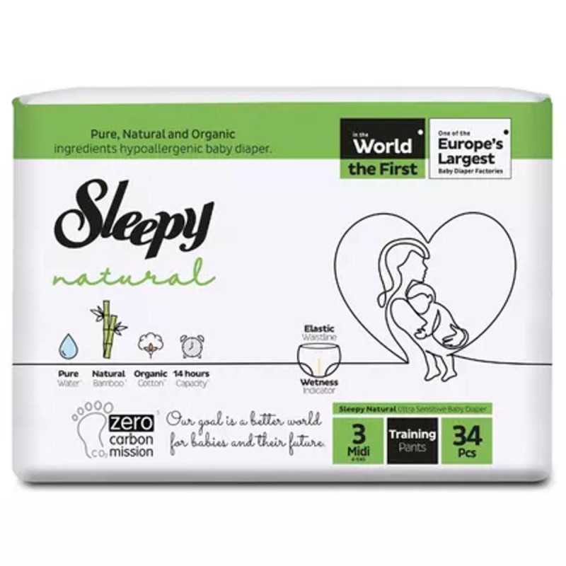 Set 2 x Scutece Chilotel Sleepy Natural, Marimea 3 Midi, 4 - 9 kg, 34 Bucati