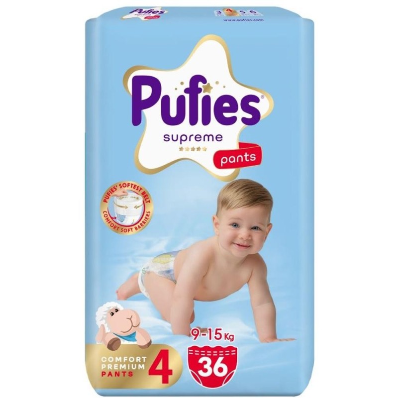 Set 2 x Scutece Pufies Supreme Pants, Marimea 4 Maxi, 9-15 kg, 36 Bucati