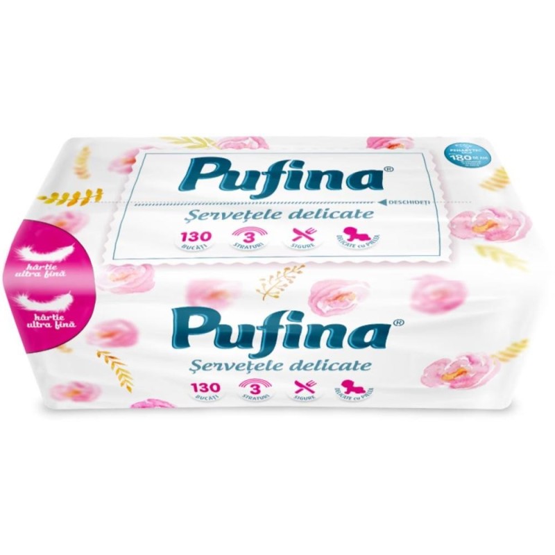 Set 2 x Servetele Faciale, 3 Straturi, Pufina, 130 Bucati