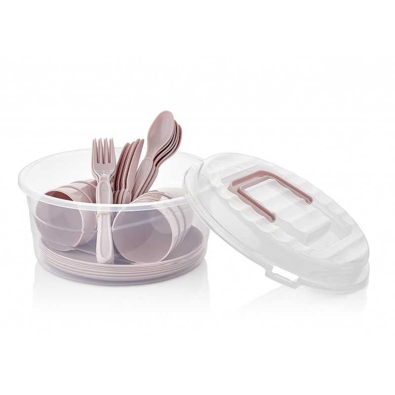Set 2 x Serviciu din Plastic pentru Picnic sau Camping, Roz, 25 Piese, Tuffex