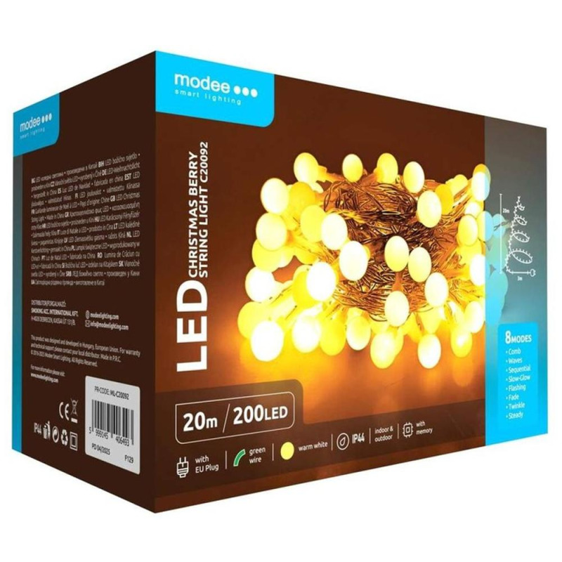 Set 2 x Sir de Lumini pentru Craciun, Modee, Led, Lumina Calda, cu Baterii si Clema