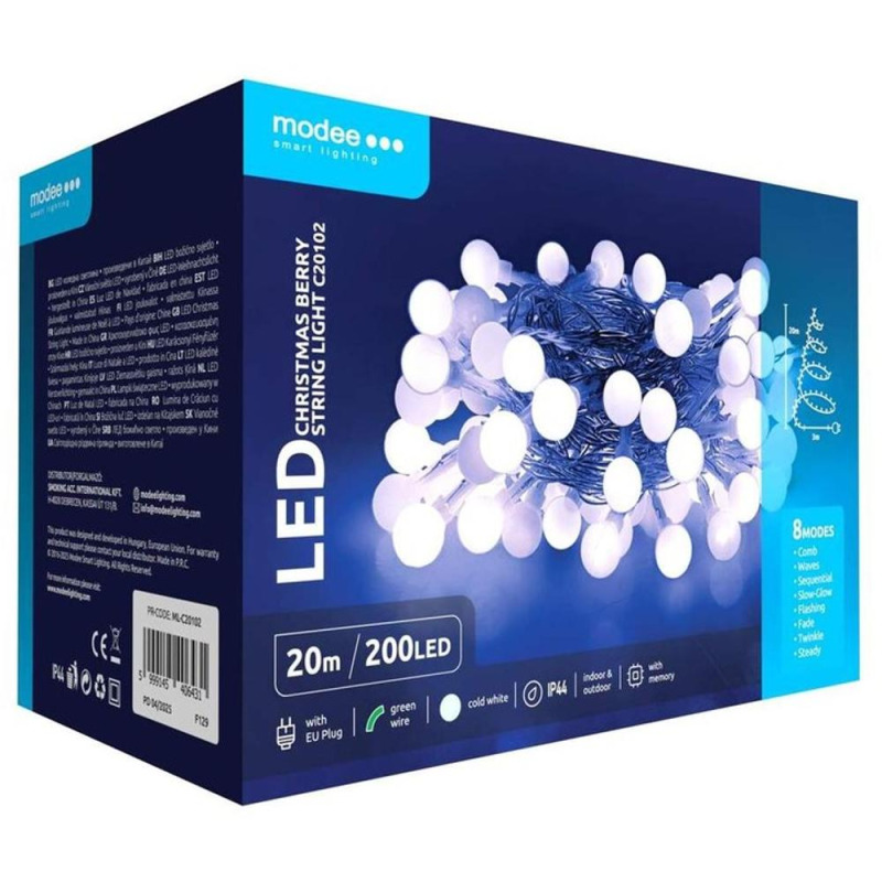 Set 2 x Sir de Lumini pentru Craciun, Modee, Led, Lumina Rece, cu Adaptor