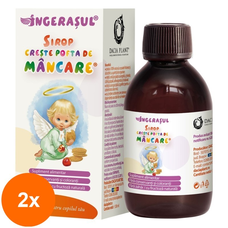 Set 2 x Sirop Creste Pofta de Mancare Ingerasul, 200 ml, Dacia Plant