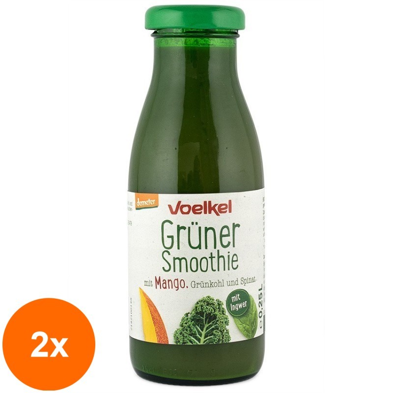 Set 2 x Smoothie Verde Bio cu Mango, varza kale si Spanac, 250 ml Voelkel
