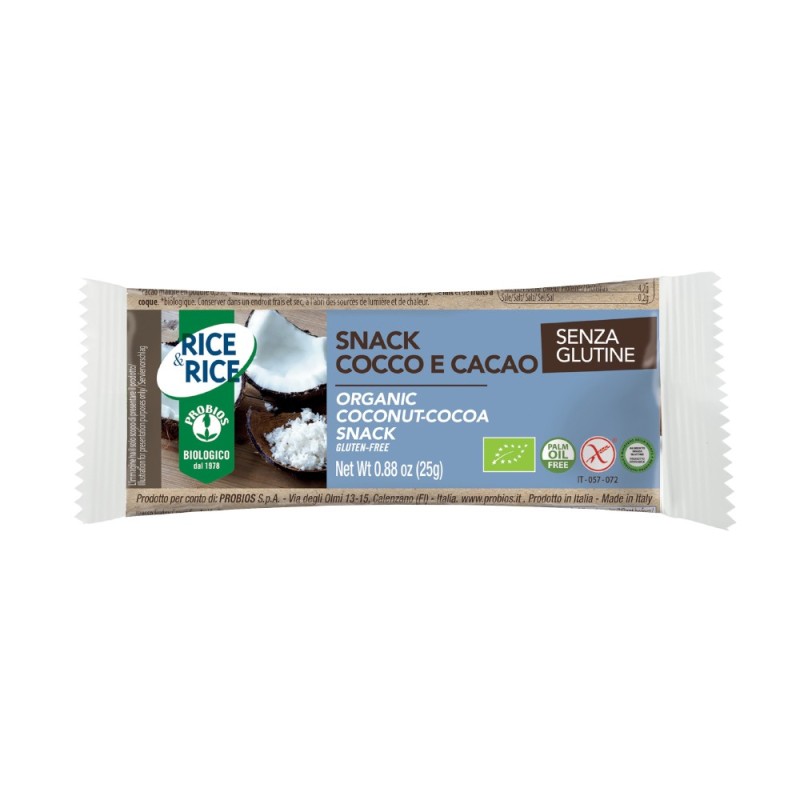 Set 2 x Snack Eco din Orez cu Cocos si Cacao, fara Gluten, Probios, 25 g