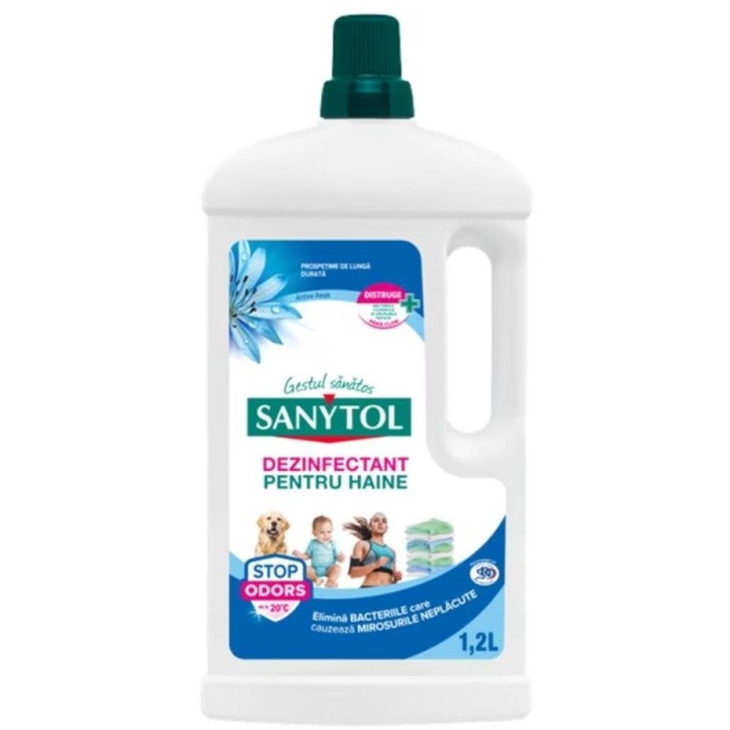 Set 2 x Solutie Dezinfectant pentru Haine Sanytol, fara Clor, Flori Albe, 1.2 l