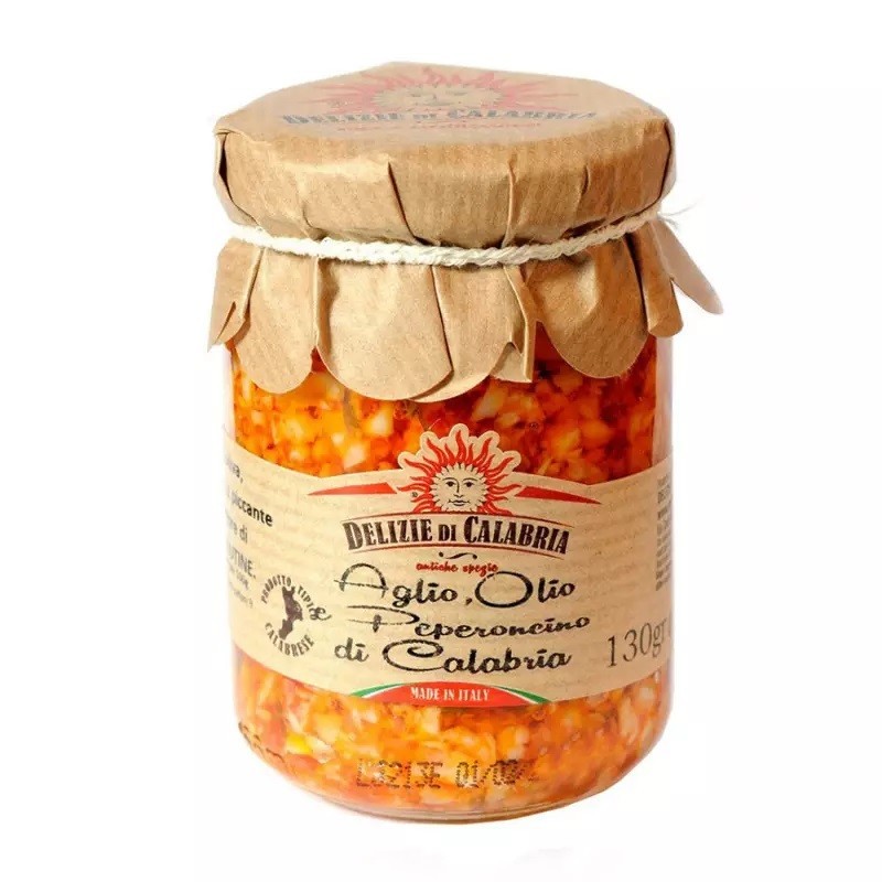 Set 2 x Sos cu Usturoi, Ardei Iute si Ulei de Masline, Delizie di Calabria, 130 g