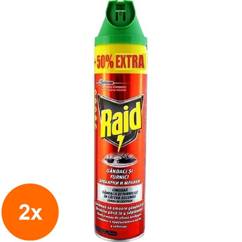 Set 2 x Spray Anti-Insecte Raid Gandaci si Furnici, 600 ml