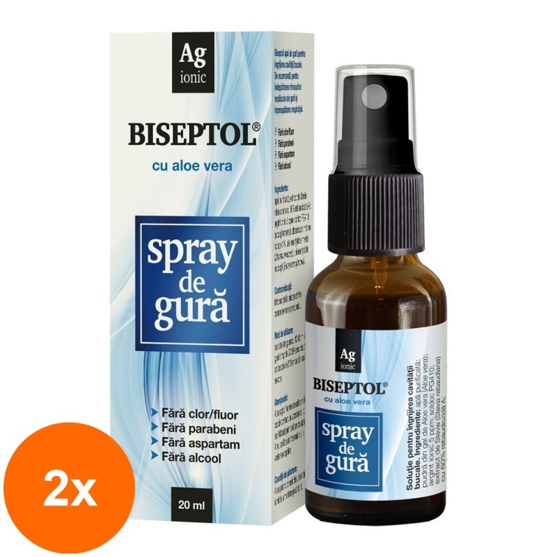 Set 2 x Spray de Gura cu Aloe Vera Biseptol, 20 ml