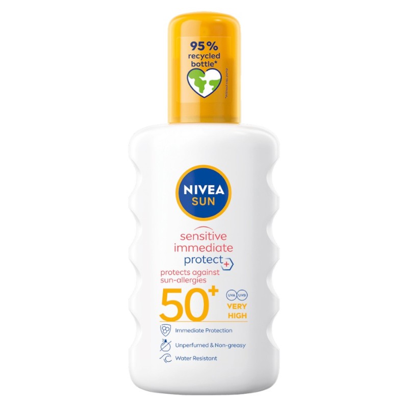 Set 2 x Spray de Protectie Impotriva Alergiilor Solare Nivea Sun Sensitive Immediate Protect, SPF 50+, 200 ml