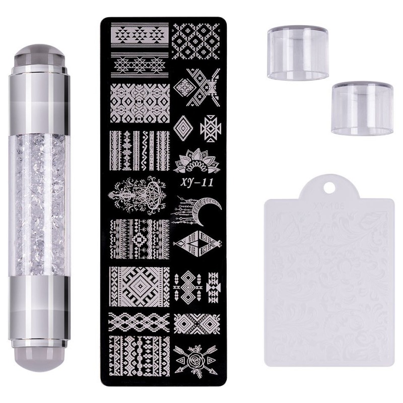 Set 2 x Stampile Unghii + Matrita Crystal Nail Art, Xy-11, SensoPRO Milano