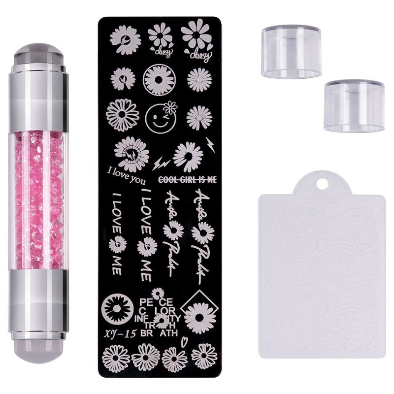 Set 2 x Stampile Unghii + Matrita Crystal Nail Art, Xy-15, SensoPRO Milano