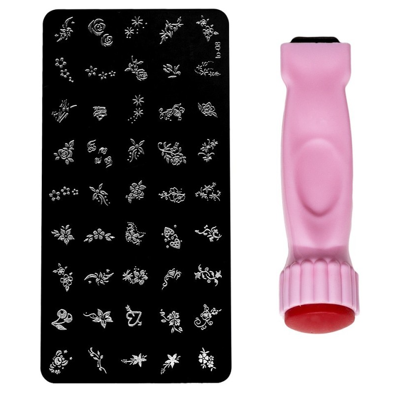 Set 2 x Stampile Unghii Roz + Matrita To-08