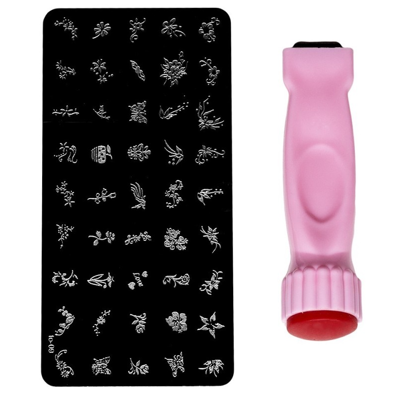 Set 2 x Stampile Unghii Roz + Matrita To-09