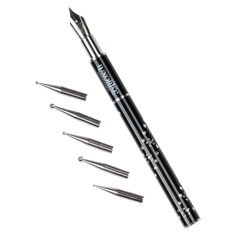 Set 2 x Stilou Nail Art cu Penita si 5 Punctatoare Luxorise Crystals, Black