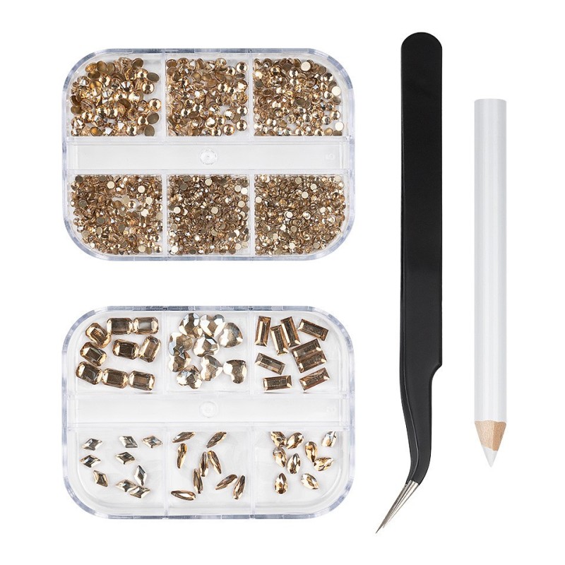 Set 2 x Strasuri Unghii cu Penseta si Creion Aplicare Luxorise Boheme Style, 12 Modele