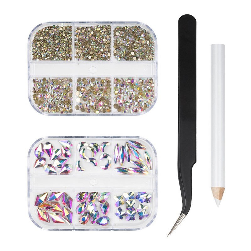 Set 2 x Strasuri Unghii cu Penseta si Creion Aplicare Luxorise Celestial Lights, 12 Modele