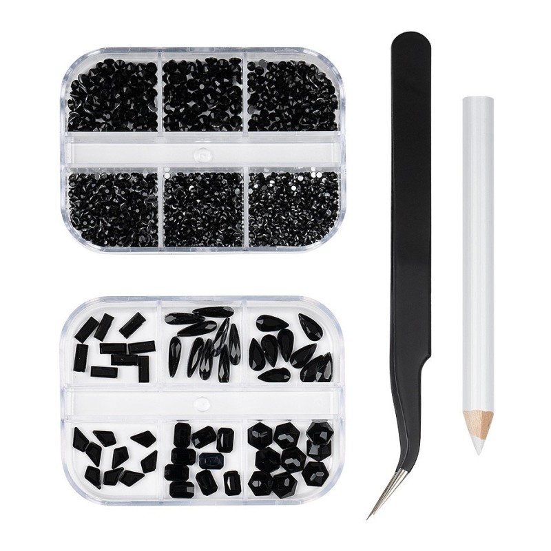 Set 2 x Strasuri Unghii cu Penseta si Creion Aplicare Luxorise Fancy Night, 12 Modele