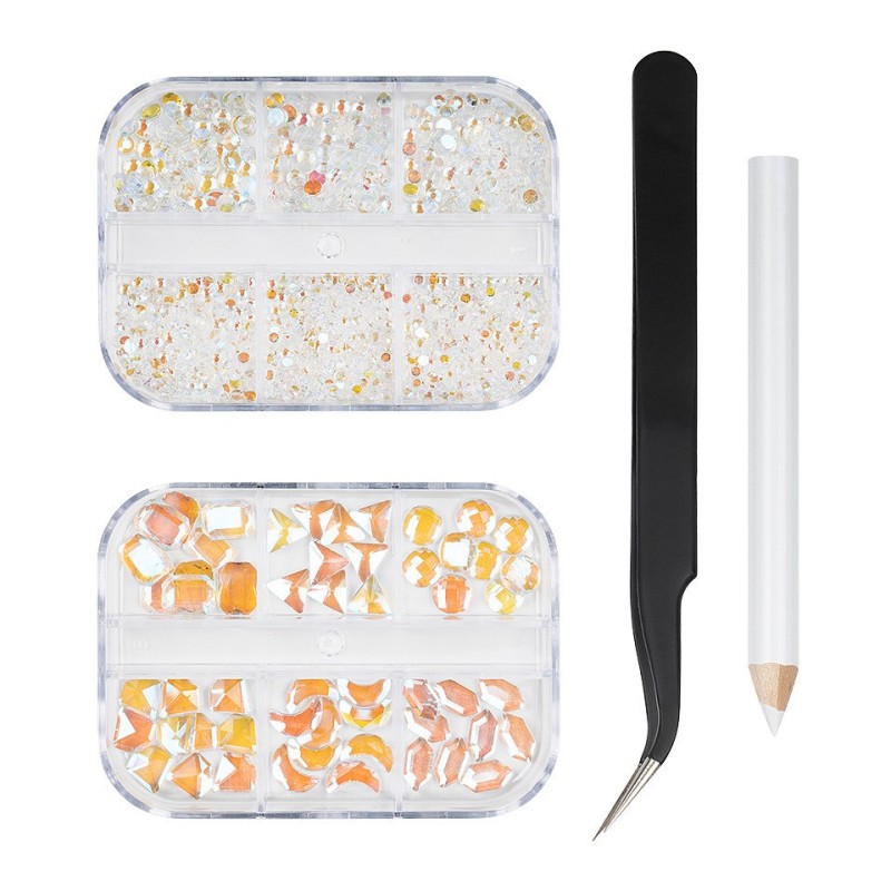 Set 2 x Strasuri Unghii cu Penseta si Creion Aplicare Luxorise Secret Treasure, 12 Modele